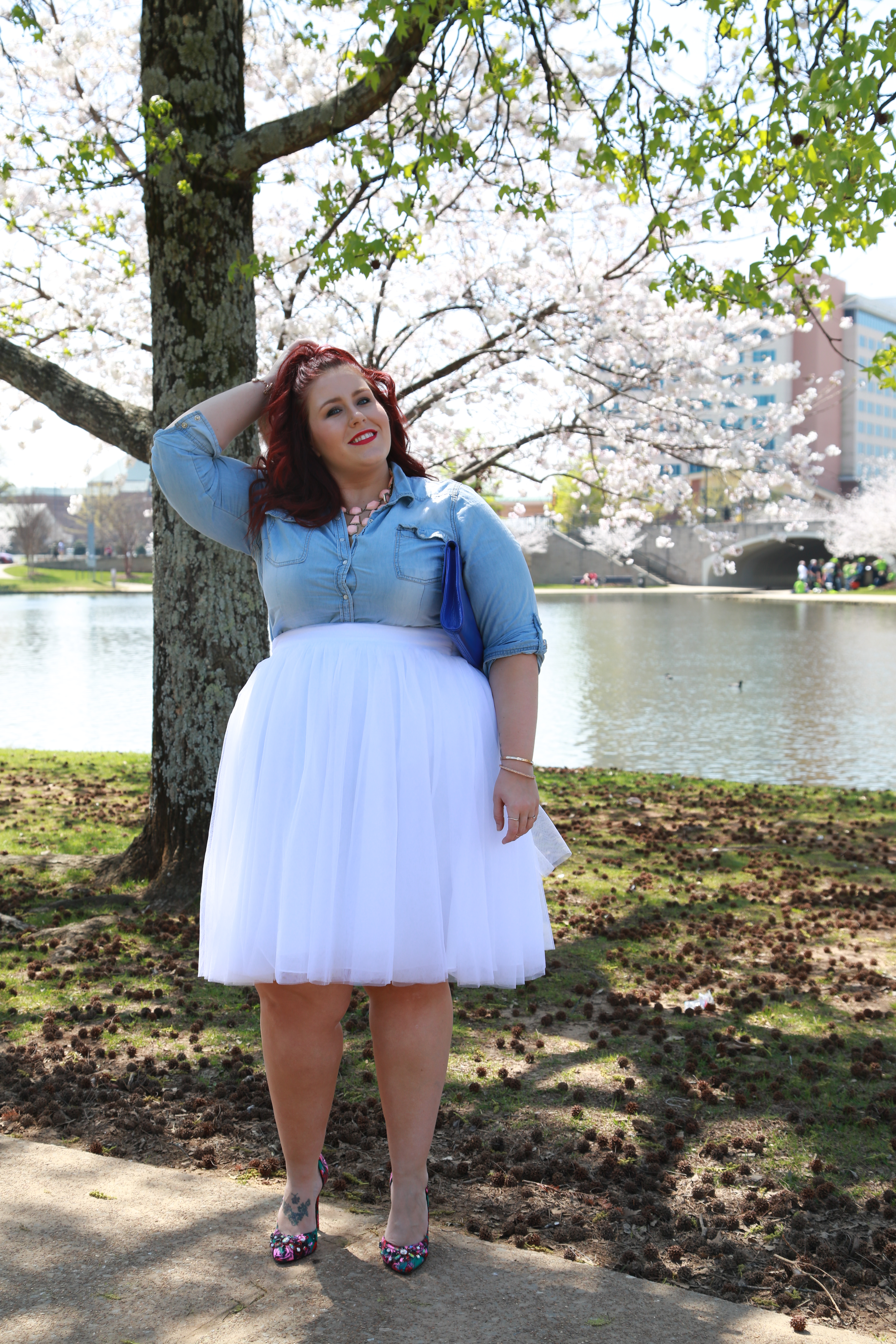 White tulle skirt with denim clearance shirt